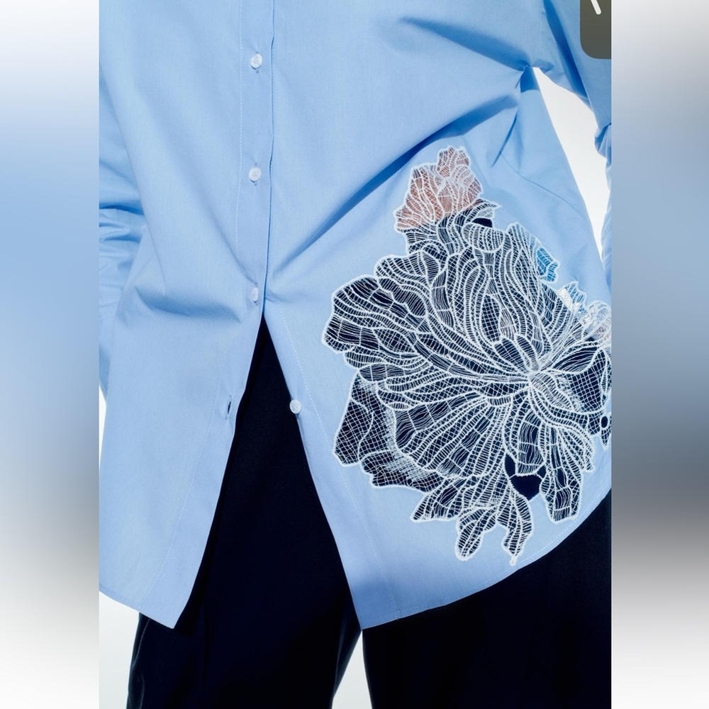 Zara embroidered flower poplin shirt